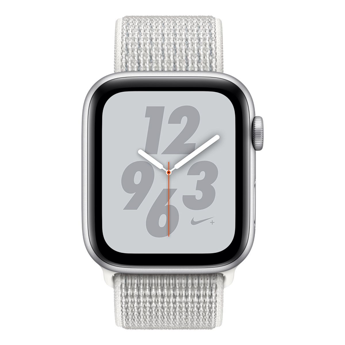 ساعة آبل Watch Series 4 من نايك + حافظة فضية من الألومنيوم مقاس 44 ملم مع حلقة بيضاء من نايك الرياضية