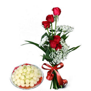 BAF Rasgulla Sweets N Red Roses Gift, Free Shippin...