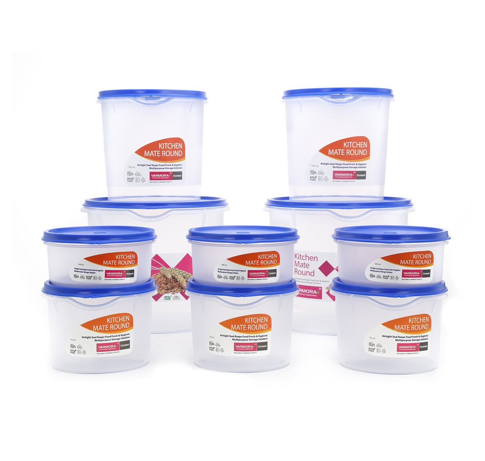 Varmora Kitchen Mate 10 Pieces Round Dry Storage Container Varmora Kitchen Mate 10 Pieces Round Dry Storage Container